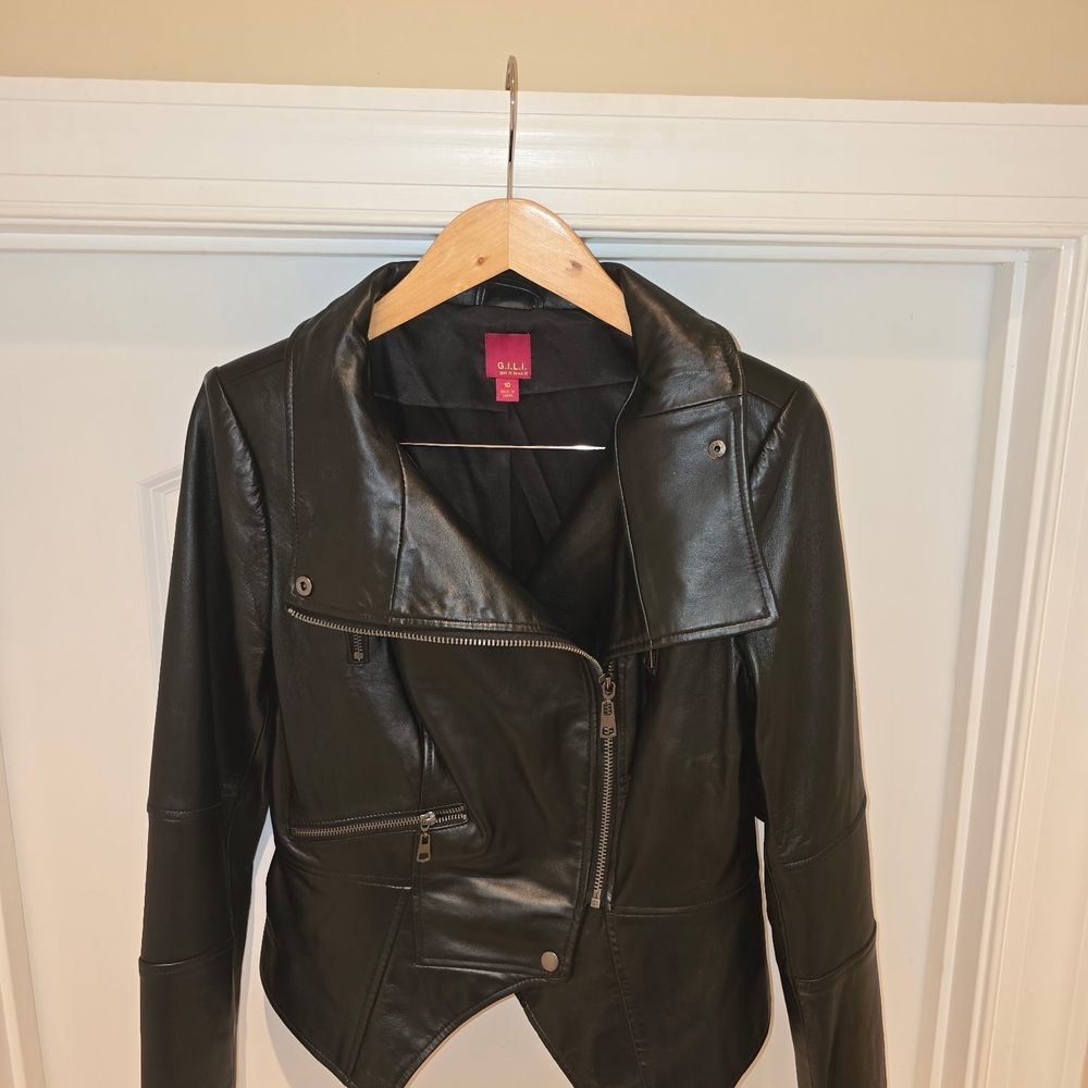 G.I.L.I. Black Leather Jacket with Asymmetrical Zipper